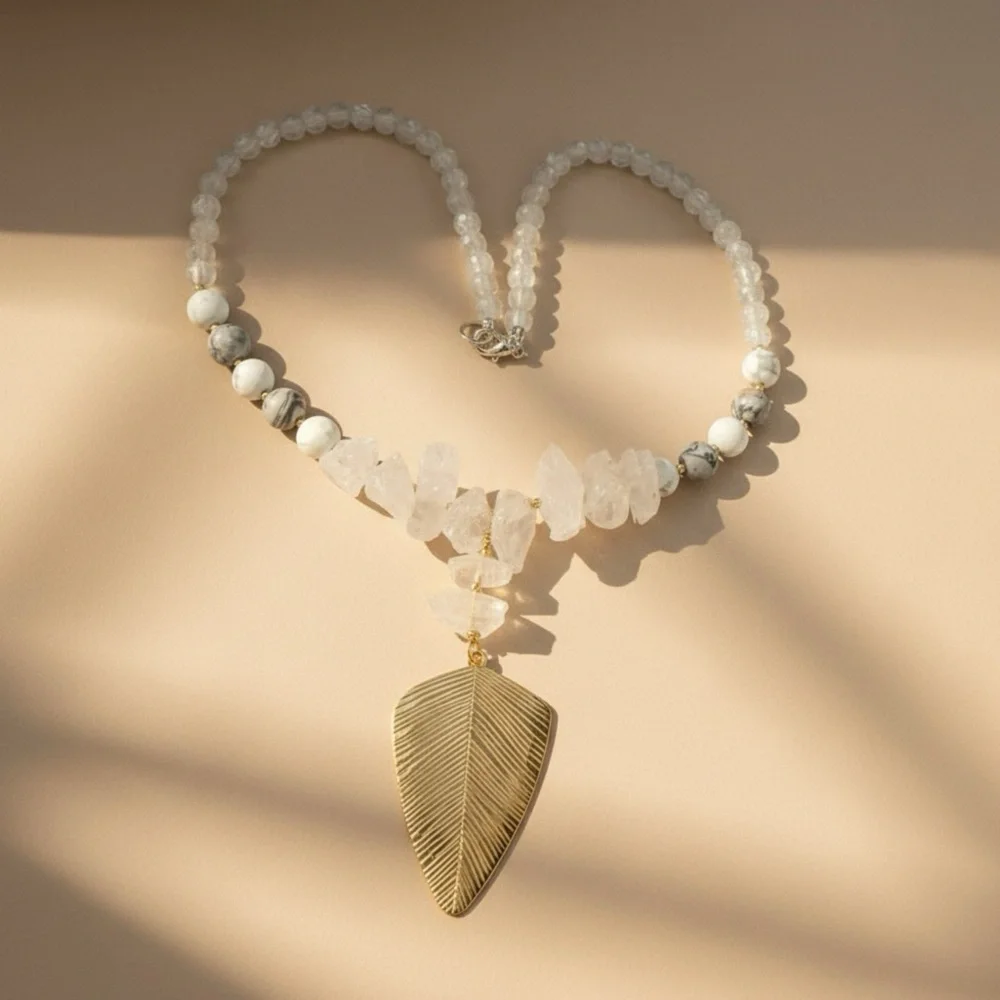 TERRA GEMMS Vault Series White Quartz Nugget Picasso Jasper Collectible Necklace - Picture 3 of 6